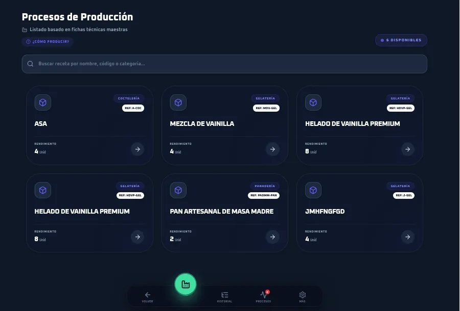 Módulo de producción de Mermis mostrando órdenes de producción y listas de tareas